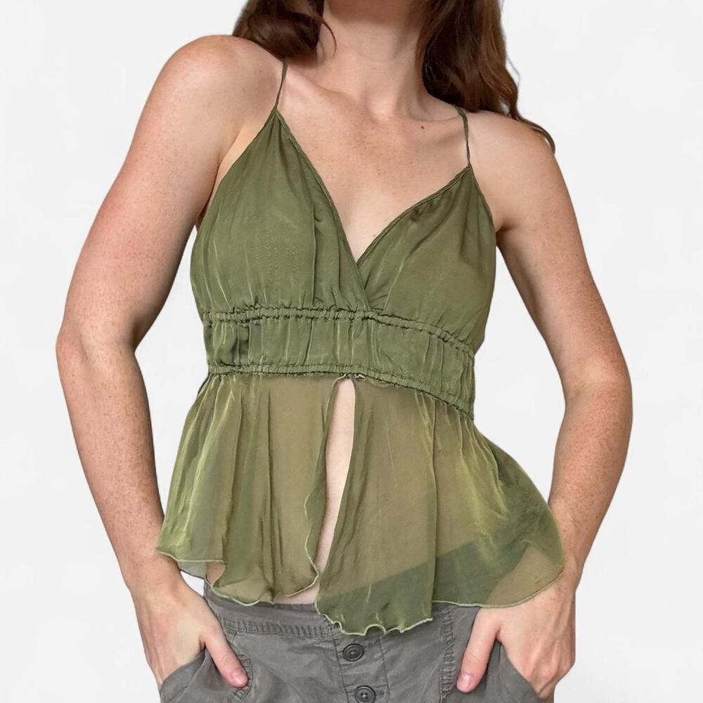 Green silky open front tank